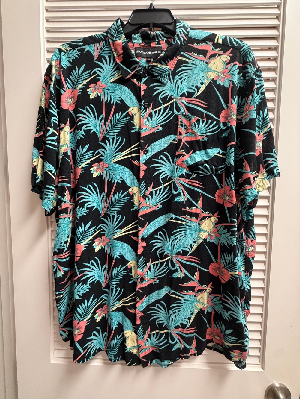 Men's Molokai Surf Co. Short Sleeve Aloha Tropical Bird Flowers Button Shirt 3XL